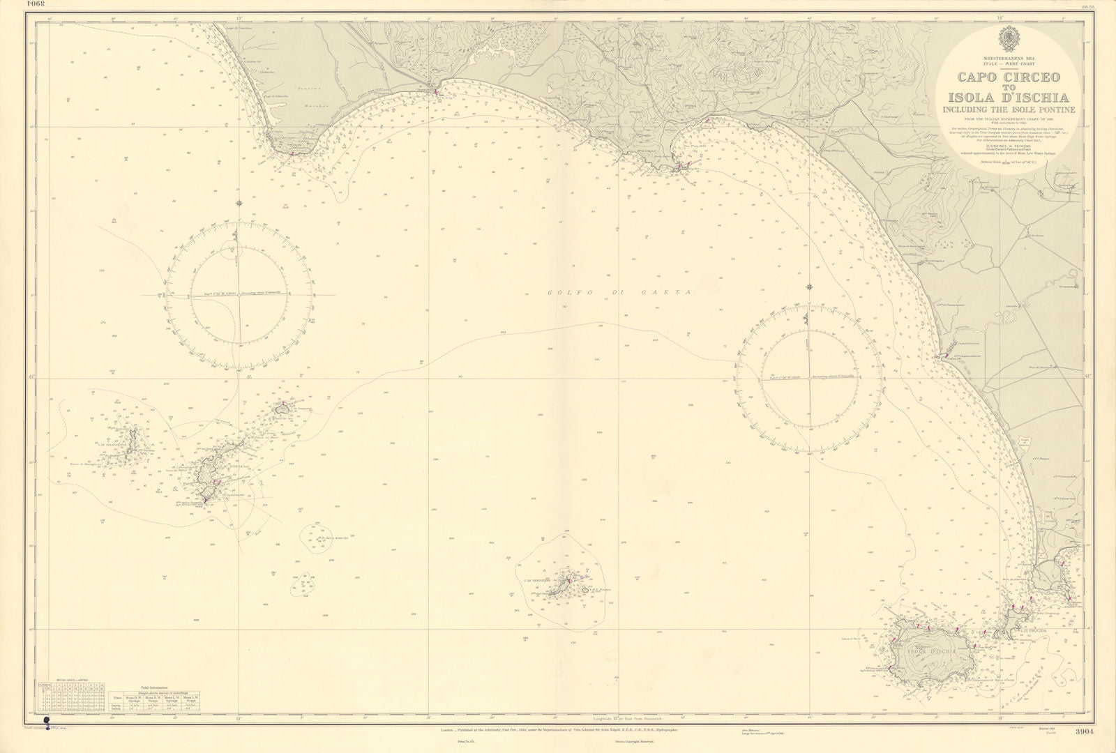 Golfo di Gaeta Capo Circeo Ischia Isole Ponziane ADMIRALTY chart 1944 (1955) map